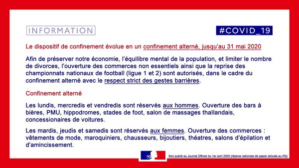 1er avril - J 16 - 88kg. Passage au confinement alterné !